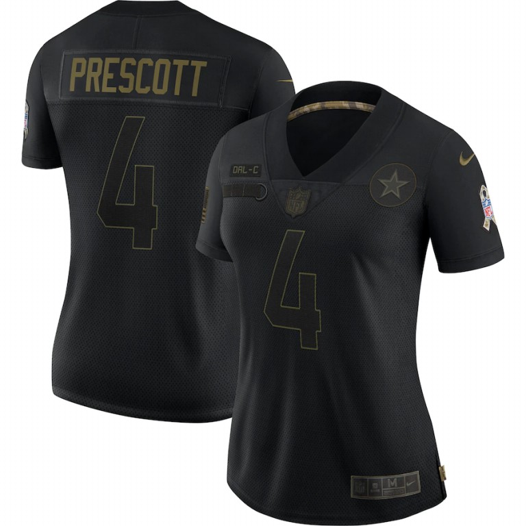 NFL Dallas Cowboys #4 Dak Prescott Nike Women 2020 Salute To Service Limited  Black jerseys